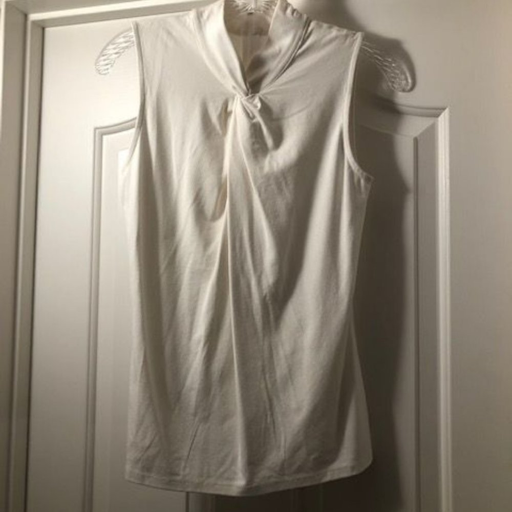 Ann Taylor Petite White Twist Neck Sleeveless Blouse - XSP